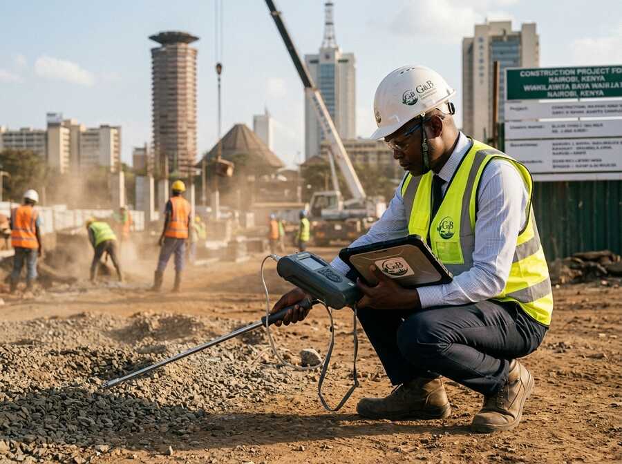 G&B environmental consultants testing at a construction site during an environmental impact assessment in Kenya
